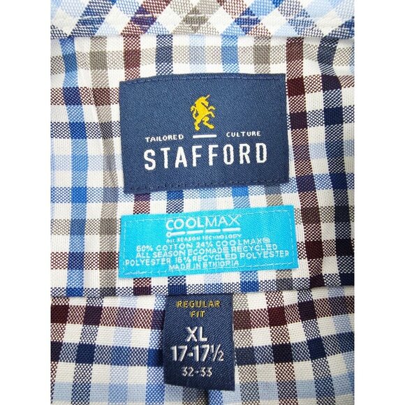 Stafford Regular Fit Size XL 17-17.5 32-33 Mens White Plum Blue Check Shirt NWT - Picture 4 of 10